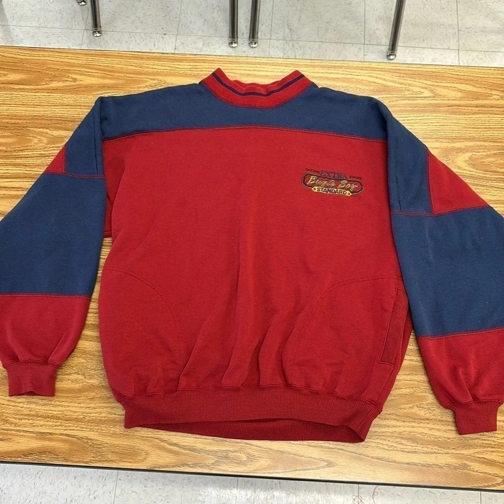 VTG 90s Bugle Boy Sweatshirt Adult Large Red & Blue Color Block Crew neck